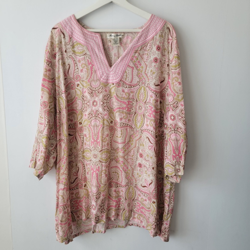 Marisa Christina women's pink paisley ptunic top size 3X V-neck embroidery neck